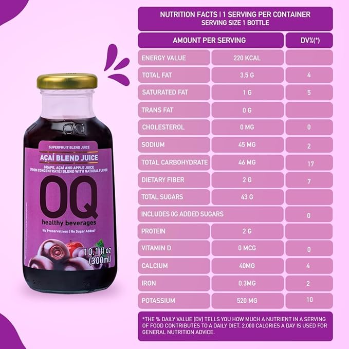 Pure Blend Açaí Juice | Antioxidant Superfruit Drink | No Sugar Added | Non GMO - Cold Pressed - Vegan - Gluten Free | Superfood Juice | 300ml (10.1 fl oz) | Pack of 12