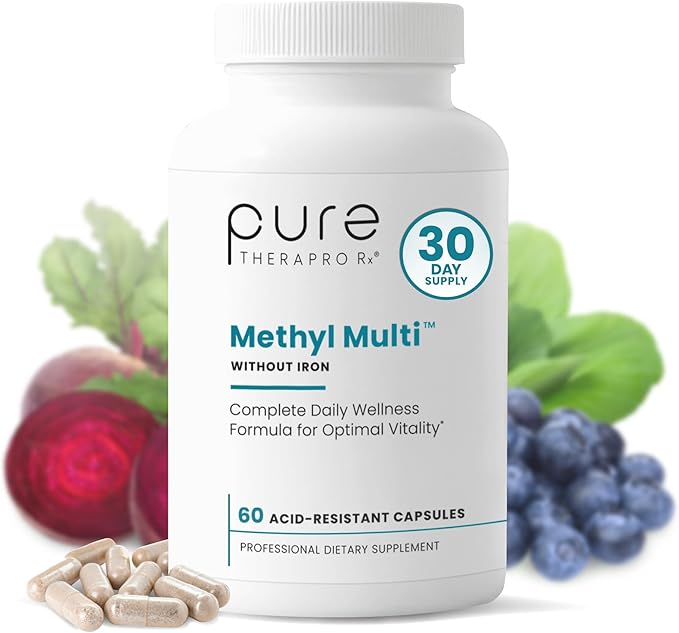Pure Therapro Rx Methylated Multivitamin for Men and Women | Methyl Multi Without Iron + Methyl B12 &amp Methylfolate | Pharma Grade | 60 Capsules 1-Month Supply