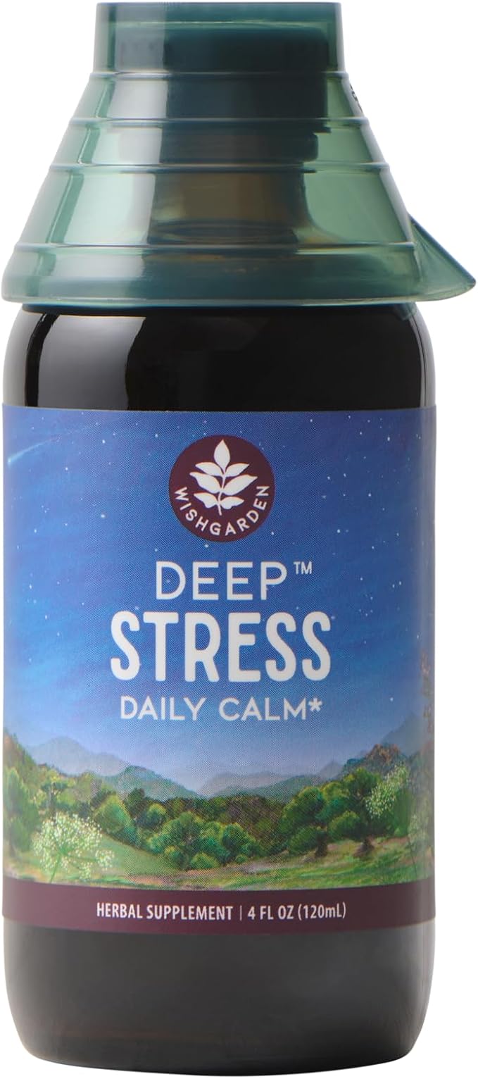 WishGarden Herbs Deep Stress with Ashwagandha - Plant-Based Liquid Herbal Adrenal Support Supplement with Ashwagandha Root and Powerhouse Adaptogens for Stress Relief Fast-Acting Stress Tincture 4oz
