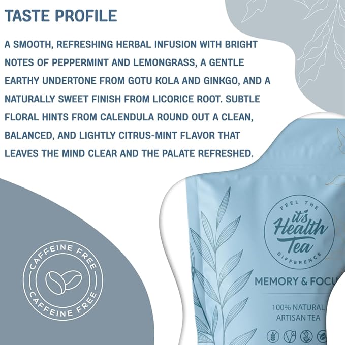 Memory &amp Focus Tea Blend: Gotu Kola Eleuthero Root Ginkgo Ho Shou Wu Peppermint Damiana Calendula Lemongrass Licorice Loose Leaf 3oz for Clarity &amp Focus Support