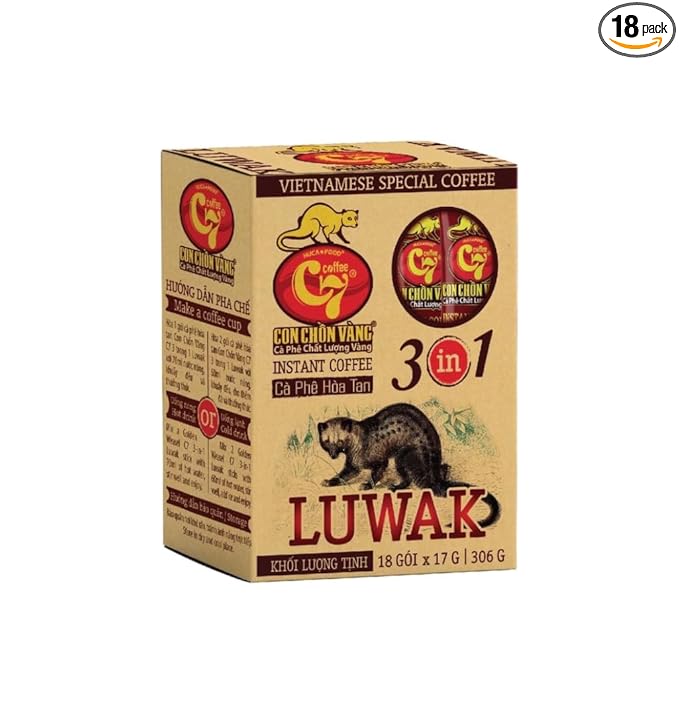 Vietnamese Instant Coffee 3 in 1 18 Packets 306 Grams Weasel Civet