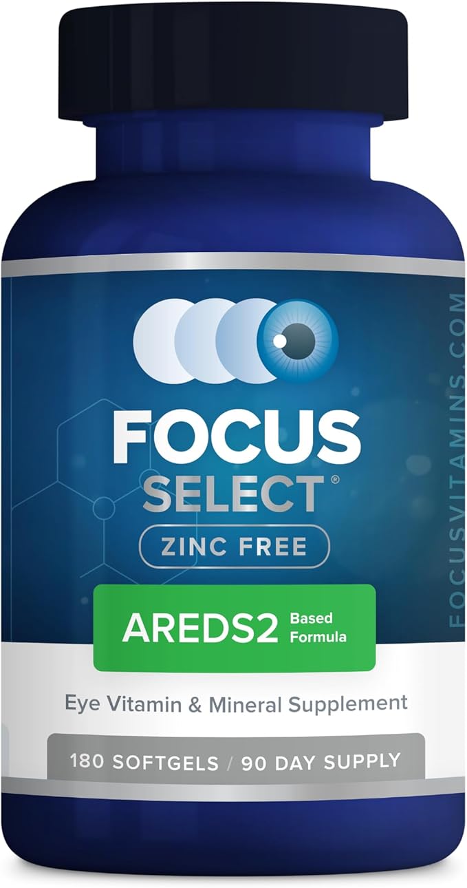 Focus Vitamins | Focus Select Zinc Free Formula | 180 Softgel Capsules | AREDS2 Based Formula | Eye Vitamin &amp Supplement | Easy to Swallow Pill