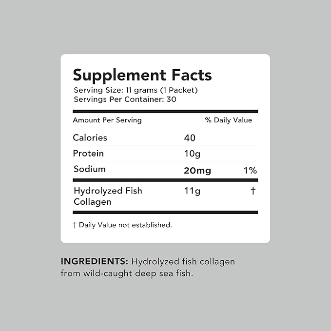 AMANDEAN Marine Collagen Peptides Powder Stick Packs. Wild-Caught Fish. 30 Single Use Individual Packets. Hair Skin &amp Nails. Non-GMO Zero Carbs Unflavored High Bioavailability.