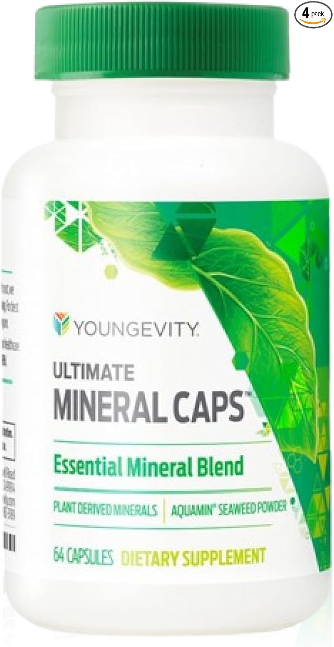 Youngevity Ultimate Mineral Caps™ - 70+ Essential Full Spectrum Trace Minerals - Nutrient-Dense Derived from Humic &amp Aquamin Seaweed (64 Capsule) (Pack of 4)