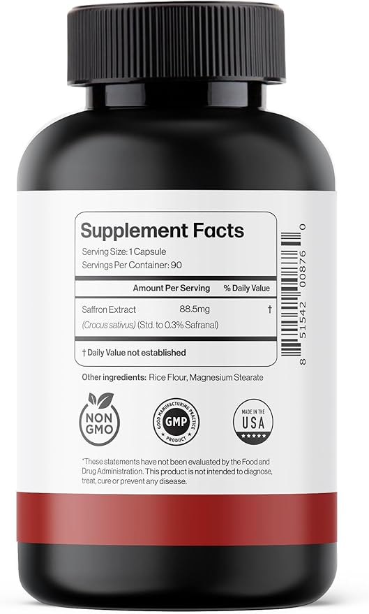 Ultra6 Nutrition Happy Saffron Supplements - 100% Pure Saffron Extract Supplement for Eye Health Support - Mood Enhancer for Women &amp Men (90 Servings)
