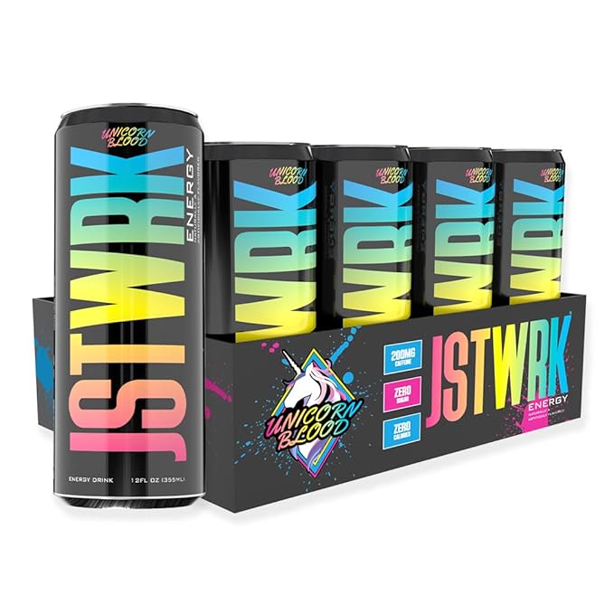 JST WRK Energy Drink - 12-Pack Sugar-Free Zero Calories No Sugar Alcohols 12 Fl Oz. 200 milligrams Caffeine (Unicorn Blood)