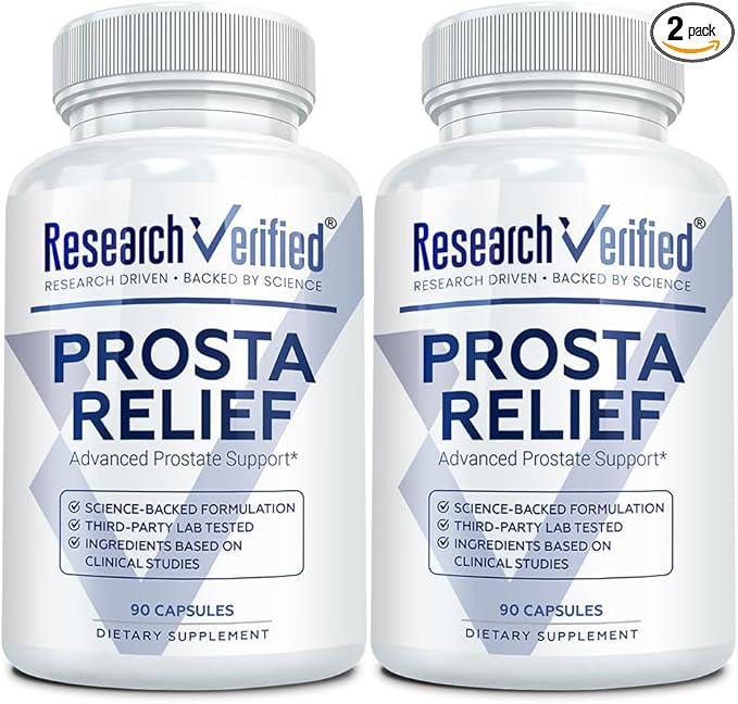 Research Verified® Prosta Relief - Saw Palmetto and Bioperine® - Prostate Health Bladder &amp Urinary Health Drive and Performance Pure Natural 90 Capsules (Pack of 2)