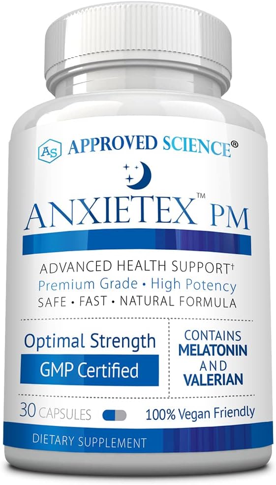 Approved Science Anxietex Night - Ease Worry and Discontent Sleep Well - Valerian Passion Flower Chamomile - 30 Capsules - Vegan Supplement - Made in The USA