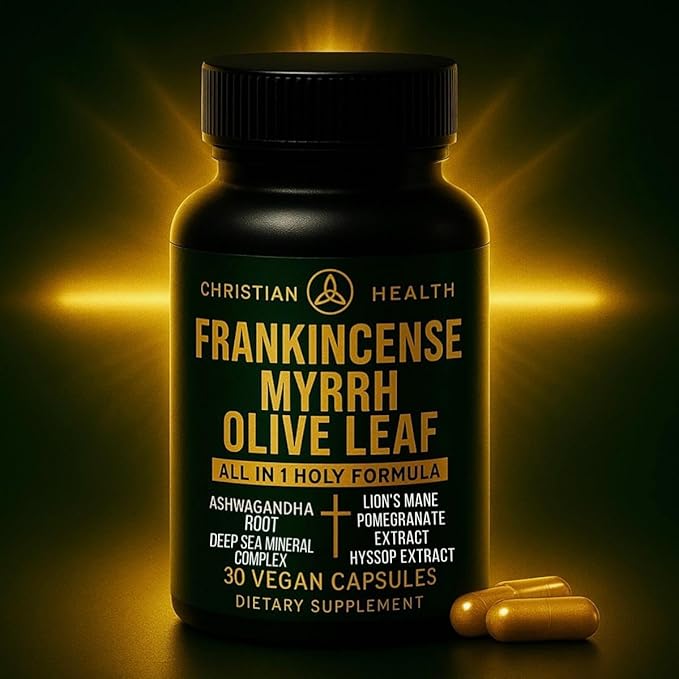 Christian Health Frankincense Myrrh Olive Leaf Capsules – Ashwagandha Lion’s Mane Pomegranate Hyssop &amp Dead Sea Minerals – Vegan Non-GMO GMP Certified Faith-Based Herbal Supplement – 30 Ct