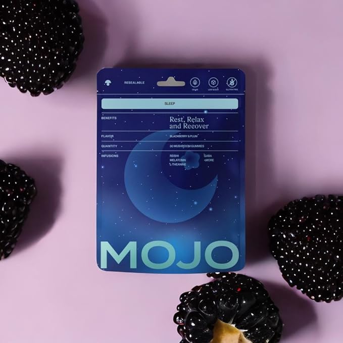 Mojo Sleep Gummies - Non-Habit Forming Sleep Aid - with Magnesium GABA Reishi Mushroom L-Theanine and Melatonin - Vegan Non-GMO - Black Berry and Plum Pack of 3 (90 Gummies)