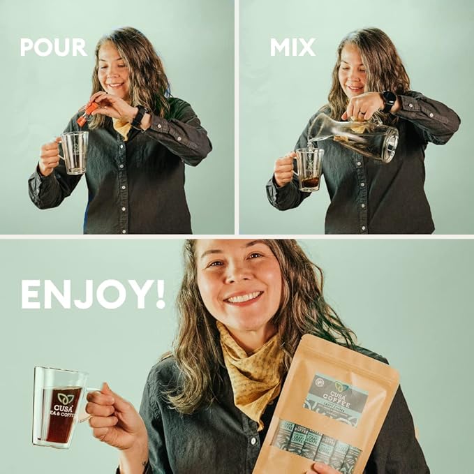 Cusa Tea &amp Coffee | Premium Instant 100% Arabica Decaf | Rainforest Alliance Certified Arabica Beans | Hot or Cold Brew Drink Mix Packets (30 Single Servings)