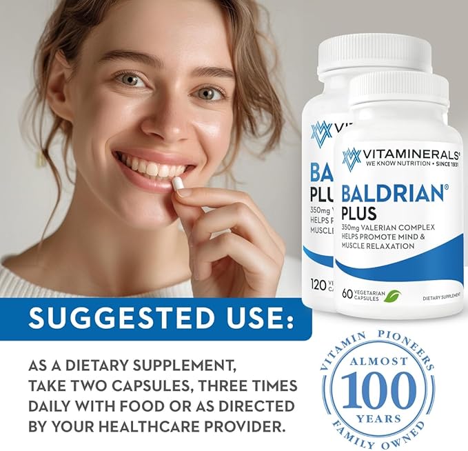 Vitaminerals 33+ Baldrian® Plus Natural Relaxing Support Standardized Valerian Extract (120)