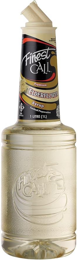 Finest Call Premium Elderflower Syrup Drink Mix 1 Liter Bottle (33.8 Fl Oz) Individually Boxed