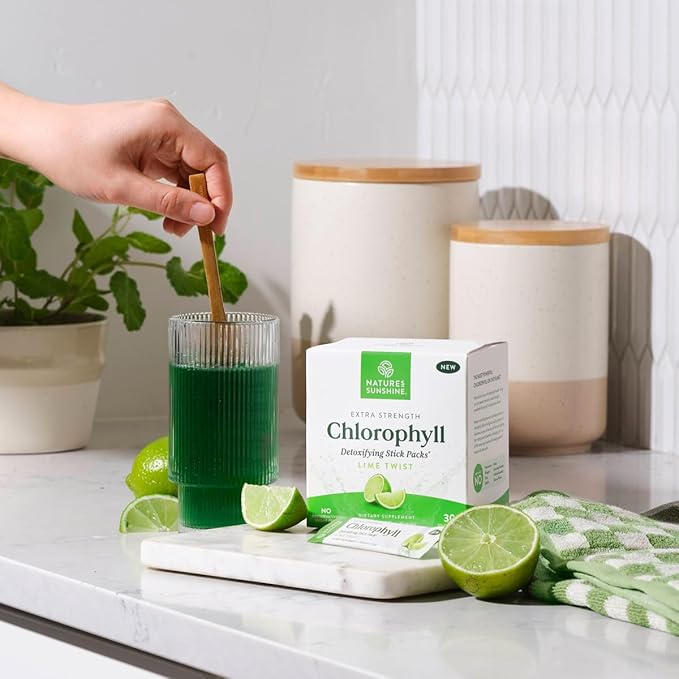 Nature's Sunshine Chlorophyll Stick Packs: Supercharge Your Detox and Boost Gut Health in Convenient Delicious Stick Packs (Lime Twist)