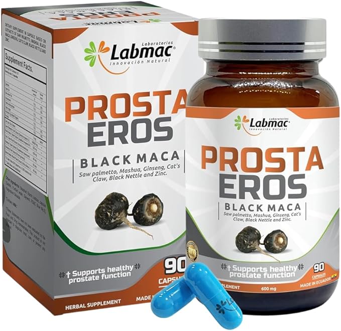 ProstaEros- Prostate Support Supplement - 7 Natural Ingredients - Black Maca Saw Palmetto Mashua Cat's Claw Gingseg Black Nettle and Zinc Capsules 90 Count (Pack of 1)