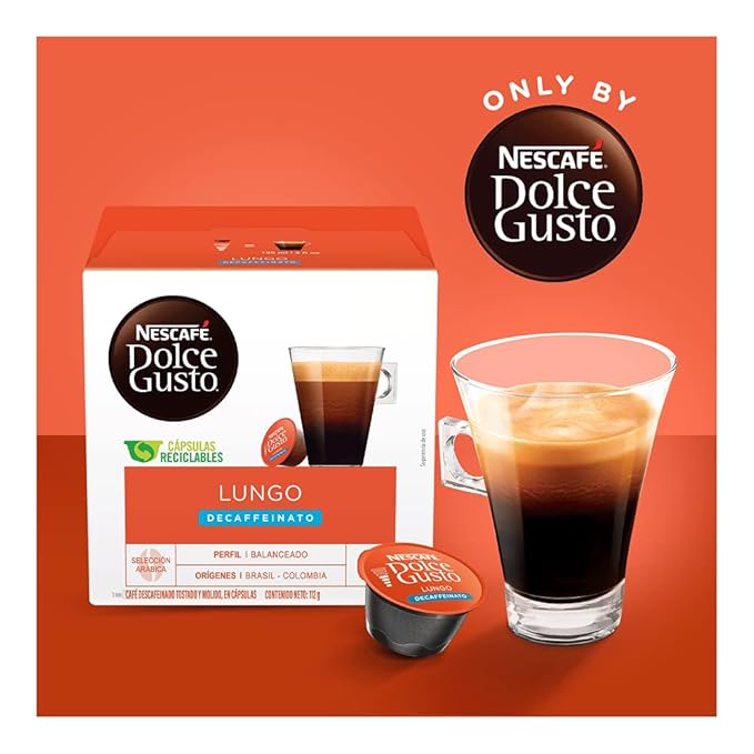Nescafe Dolce Gusto Coffee Pods Lungo Decaffeinato 16 capsules Pack of 3