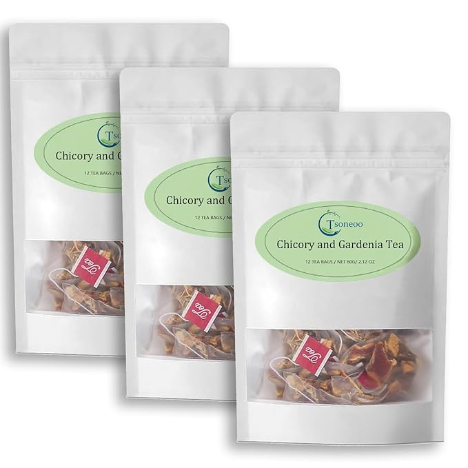 12 Tea Bags Chicory &amp Gardenia Herbal Tea - Gardenia Chicory Honeysuckle Licorice Tangerine Peel Natural Sugar Free Blend Vegan &amp Caffeine Free (3pcs)