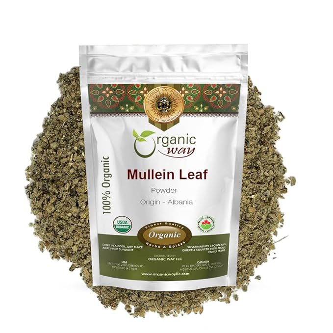 Organic Way Mullein Leaf Powder (Verbascum thapsus) - European Wild-Harvest | Organic &amp Kosher Certified | Vegan Non GMO &amp Gluten Free | USDA Certified | Origin - Albania (16 Oz)