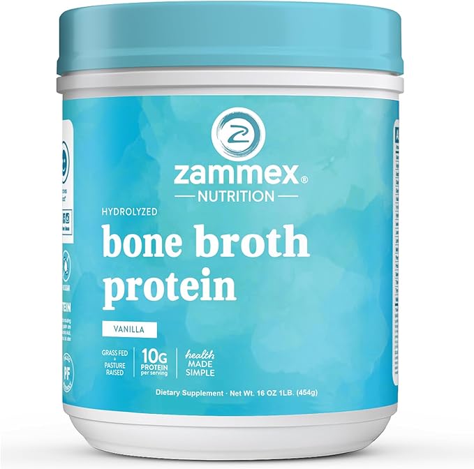 Zammex Bone Broth Protein Powder Pure Grass Fed Beef Vanilla Protein PowderHydrolyzed Collagen Supplement for Healthy SkinNailsHairJoints Non-GMOGluten Free Great in Shakes