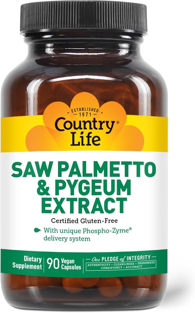Country Life Saw Palmetto &amp Pygeum Extract - Prostate Health Supplement for Men's Health - Promotes Healthy Urinary Tract Function 90 Capsules