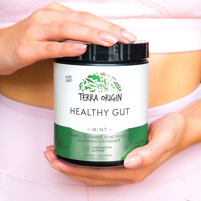 TERRA ORIGIN Healthy Gut Mint Flavor |30-Servings with L-Glutamine Zinc Glucosamine Slippery Elm Bark Marshmallow Root and More!