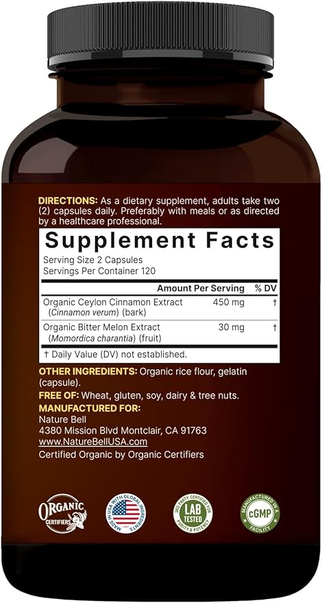 NatureBell 2 Pack Ceylon Cinnamon with Bitter Melon 240 Capsules | Made with Organic Sri Lanka Ceylon Cinnamon and Organic Bitter Melon | Non-GMO cGMP Certified