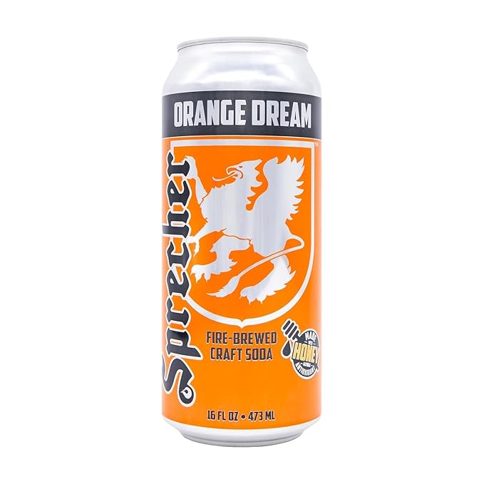 Sprecher Cream Soda &amp Orange Dream Craft Soda – Fire-Brewed with Real Honey Handcrafted Gourmet Beverages Caffeine-Free – 16 fl oz Cans (24 Pack Total)