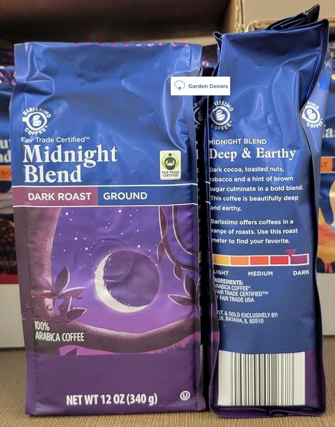 Barissimo Midnight Blend Dark Roast Ground Coffee 12oz 340g (Two Bags)