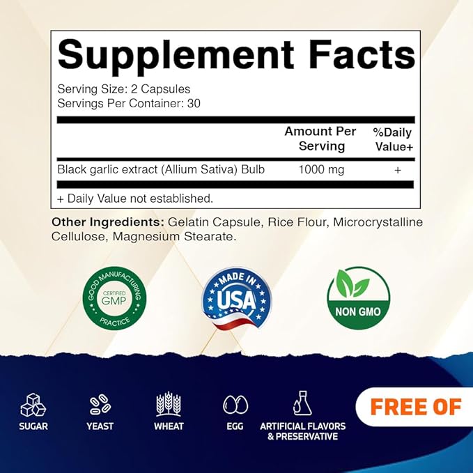 Vitamatic 3 Pack Fermented Black Garlic Extract 1000 mg 60 Capsules - Non-GMO Gluten Free - (Total 180 Capsules)