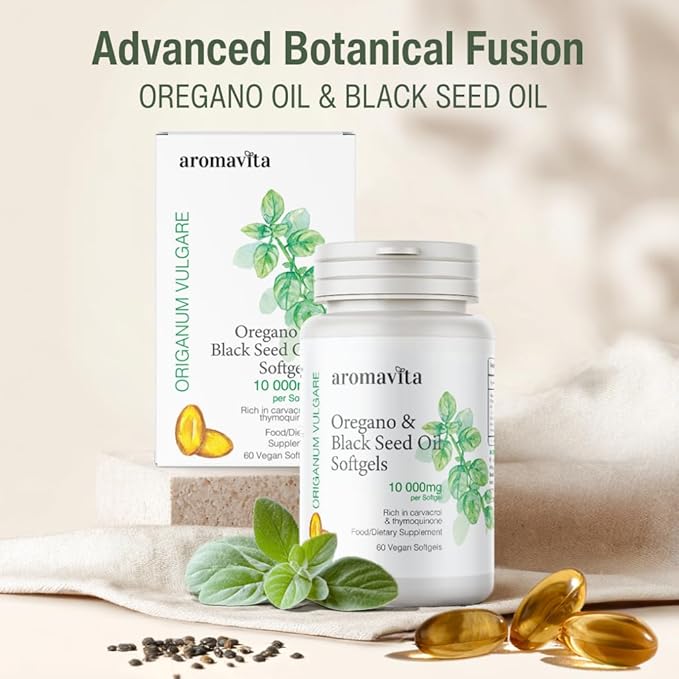 Oregano &amp Black Seed Oil Softgels –Natural Carvacrol &amp poten Pure Black Seed Oil – 7mg Thymoquinone– Organic Vegan Non-GMO – Immune &amp Wellness Support – 60 Capsules