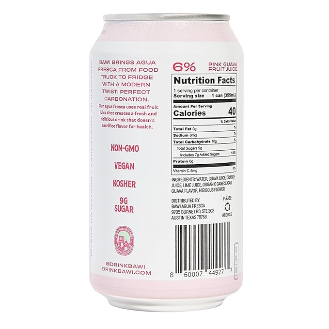 Bawi La Guayaba Sparkling Agua Fresca Pink Guava with hints of Orange and Hibiscus 12 Pack 480 ml