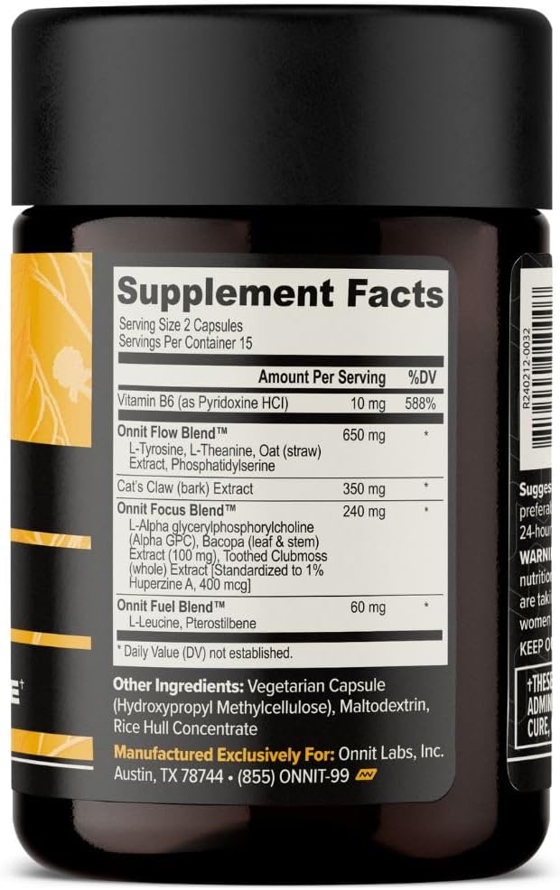 ONNIT Alpha Brain Nootropic Capsules for Men &amp Women IGEN Non-GMO Tested Memory Focus &amp Mental Clarity with L-Theanine and Vitamin B6 30 Count Each Pack of 3 (90 Capsules)