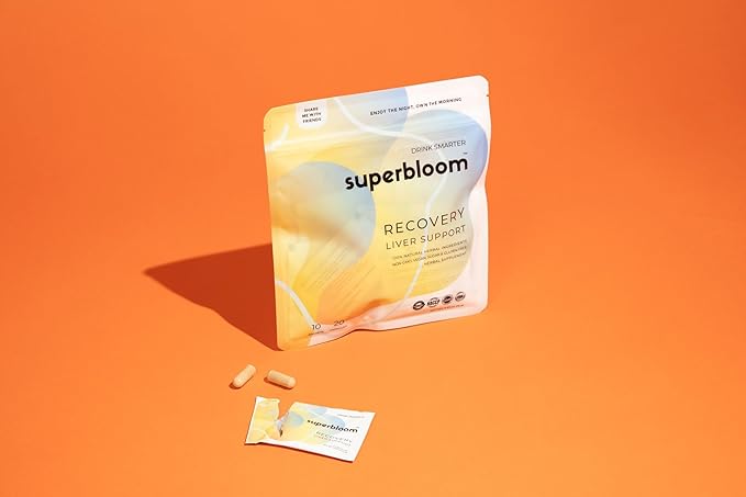 superbloom Recovery Liver Support - 2 Pack | Liver Detox with DHM Turmeric Milk Thistle | 10 Sachets 20 Capsules | Enjoy The Night Own The Morning