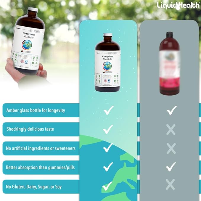 LIQUIDHEALTH Complete Multiple Adult Liquid Multivitamin - Essential Vitamins Minerals &amp Nutrients Immune Support Gut Health Energy Detox - Made in USA Vegan Non-GMO Sugar-Free (32 oz)