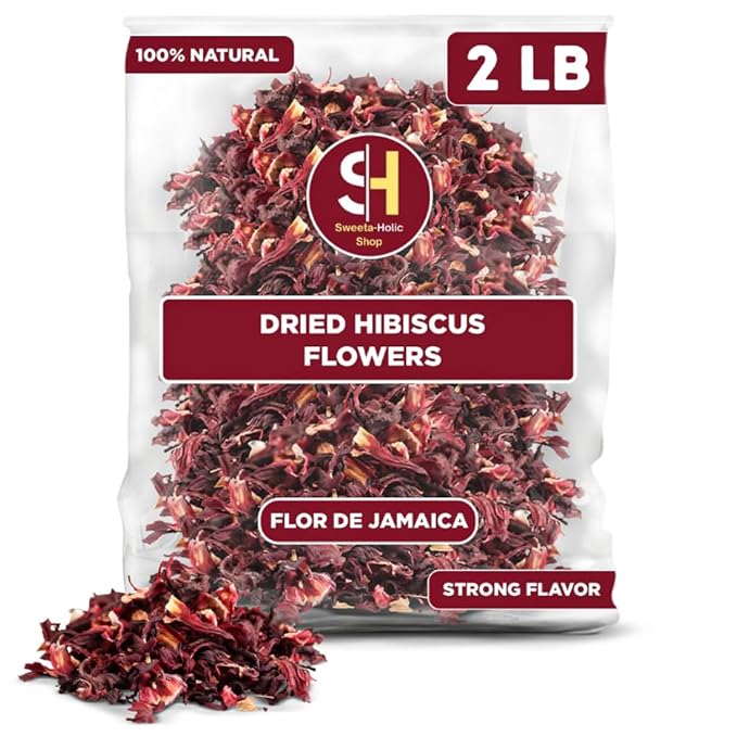 Dried Hibiscus Flowers 2 LB | 100% Natural | Herbal Tea | Gluten Free Non GMO | Strong Flavor | Loose Leaf Tea for Hibiscus Tea | Dried Leaves