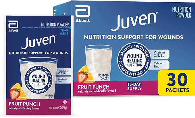 Juven Therapeutic Nutrition Drink Powder Including Collagen Peptides Amino Acids and HMB For Wound Healing Support Fruit Punch 30 Packets