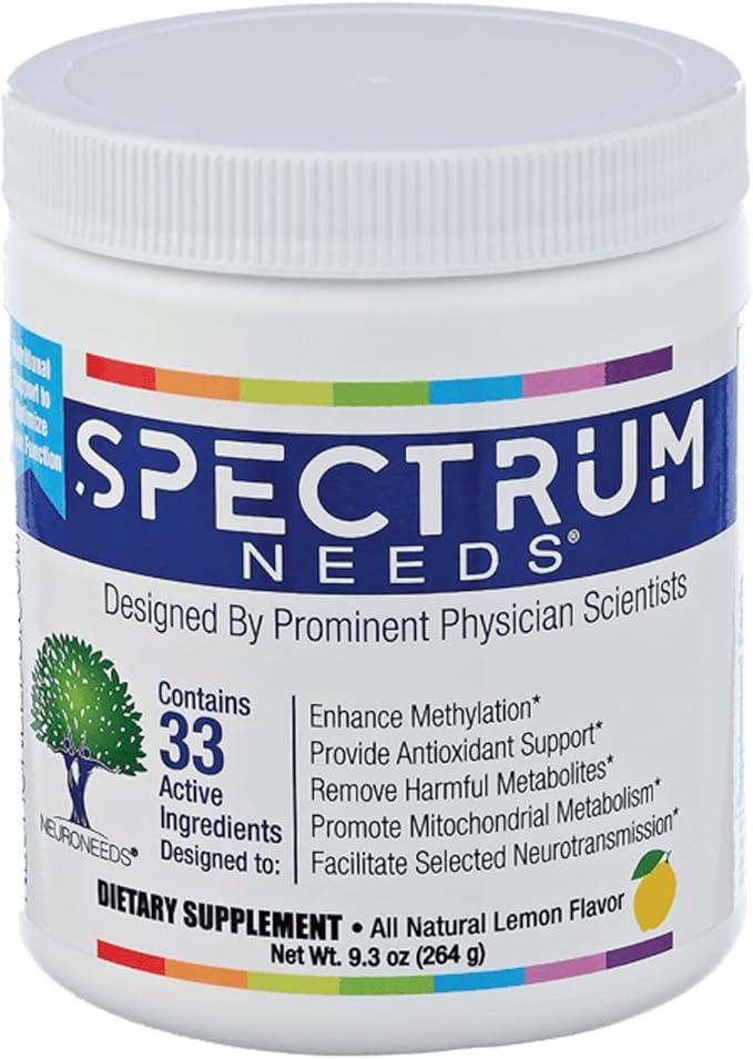 SpectrumNeeds® by NeuroNeeds – Comprehensive Nutritional Support with 33 Active Ingredients for Overall Well-Being Lemon Flavor