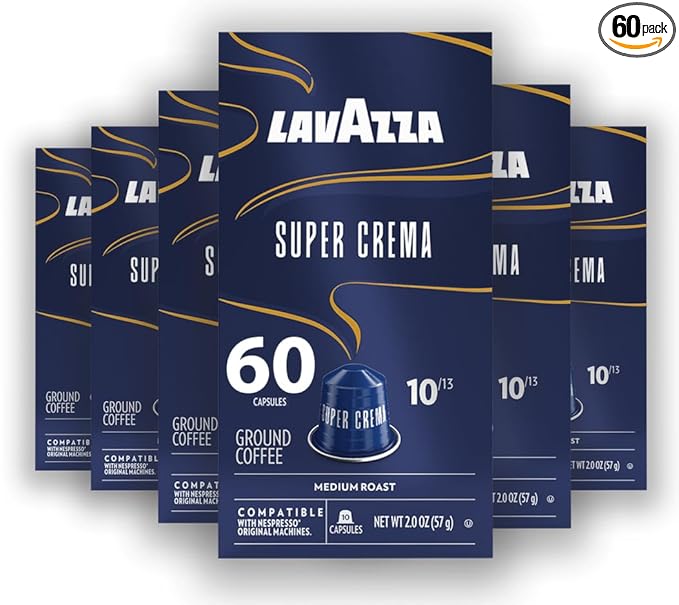 Lavazza Super Crema Aluminum Capsules Compatible with Nespresso* Original Machines Medium Roast Arabica and Robusta Blend (60 Capsules)