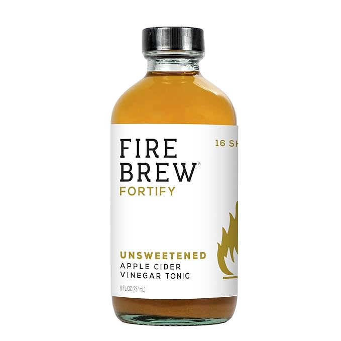 Fire Brew Fortify – Unsweetened Apple Cider Vinegar Wellness Tonic - 16 Concentrated Shots of Healthiest Organic Vegan Ingredients to Strengthen Immunity and Improve Digestion – 8oz