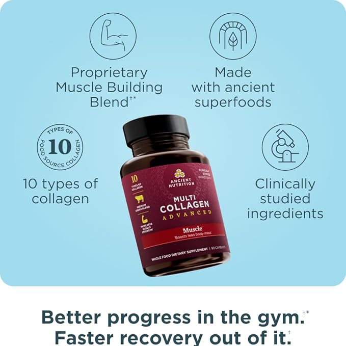Ancient Nutrition Multi Collagen Peptides Capsules Joint &amp Mobility 45 Count + Multi Collagen Advanced Capsules Muscle 90 Count