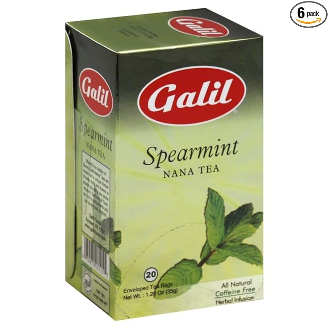 Galil Spearmint Tea - Caffeine-Free Herbal Tea Certified Kosher – Non-GMO Pack of 6 20 Bags Each