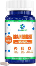 BioTrust Brain Bright – Daily Nootropic Boost for Focus Concentration Mental Clarity – Caffeine Free Nootropics Brain Support Supplement – Thai Ginger Ginkgo Folate L-Theanine – 30 Servings