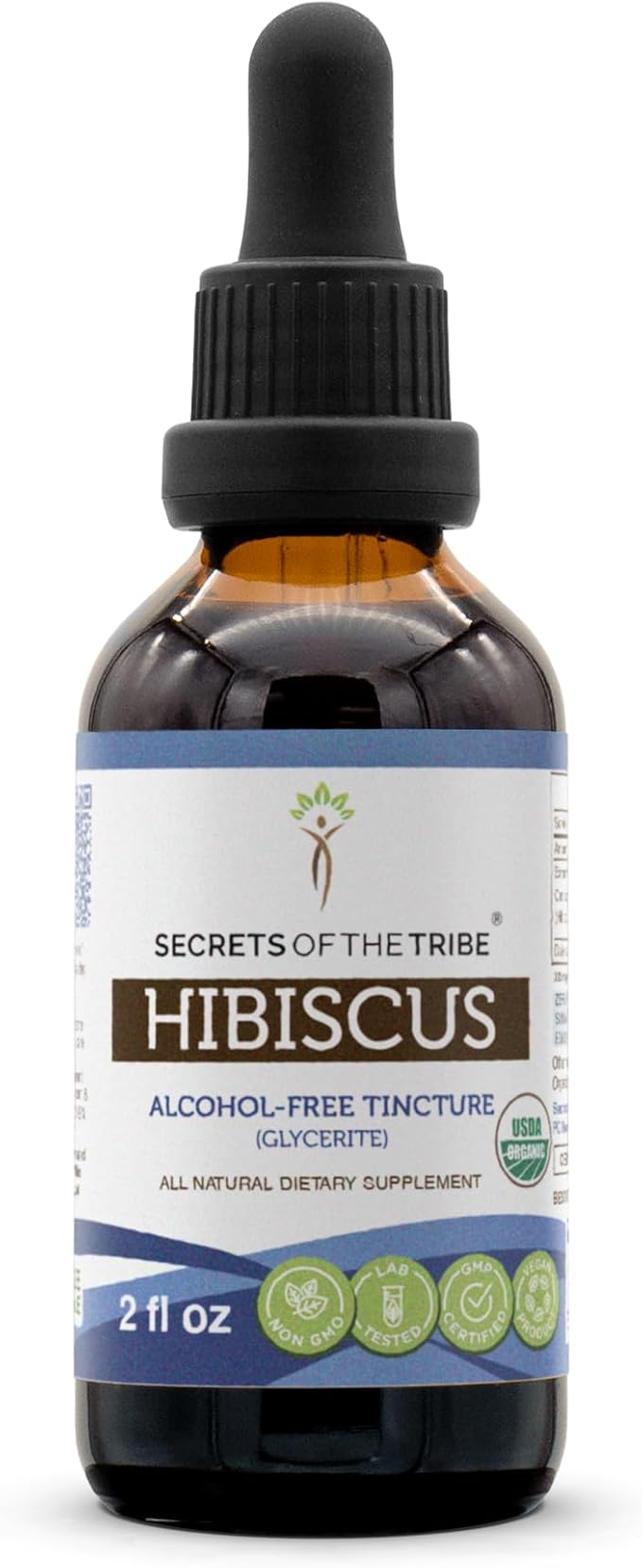 Secrets of the Tribe Hibiscus Tincture Alcohol-Free Liquid Extract USDA Organic Hibiscus Sabdariffa Dried Flower (2 FL OZ)