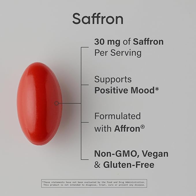 Sports Research® Pure Saffron Supplement 30 mg - Mood &amp Stress Support - Made w/Affron® Saffron Extract - Vegan Certified · Non-GMO · Gluten Free – 60 Veggie Softgels