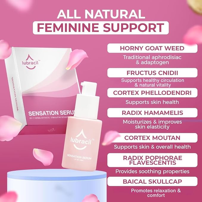 Lubracil Sensation Serum for Women – Feminine Skin Moisturizing Serum with Herbal Extracts – Hydrating Nourishing and Revitalizing – Increase Passion Drive &amp Excitement 30 ml (1 Pack)