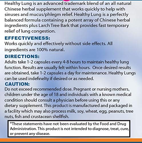 Healthy Lungs 120 Capsules - Improve Lung Function Breathe Better Stop Mucus Phlegm and Allergies Quickly. Get Relief Fast with Healthy Lungs an All Natural Lung Health Supplement