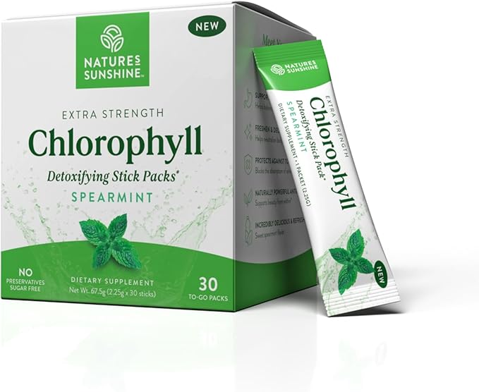 Nature's Sunshine Chlorophyll Stick Packs: Supercharge Your Detox and Boost Gut Health in Convenient Delicious Stick Packs (Spearmint)