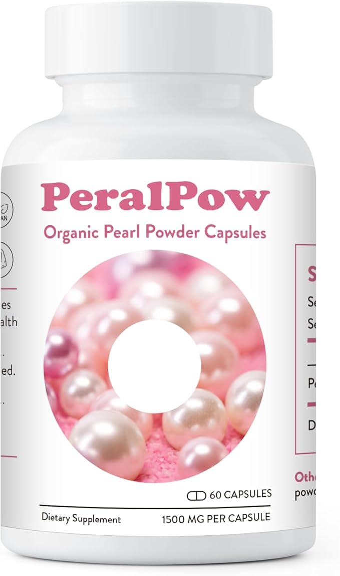 Organic Pearl Powder Capsules 1500mg | Premium Pearl Extract for Skin Radiance Eye Wellness &amp Nail Resilience | 100% Natural Calcium &amp Amino Acids | Non-GMO Vegan 60 Capsules