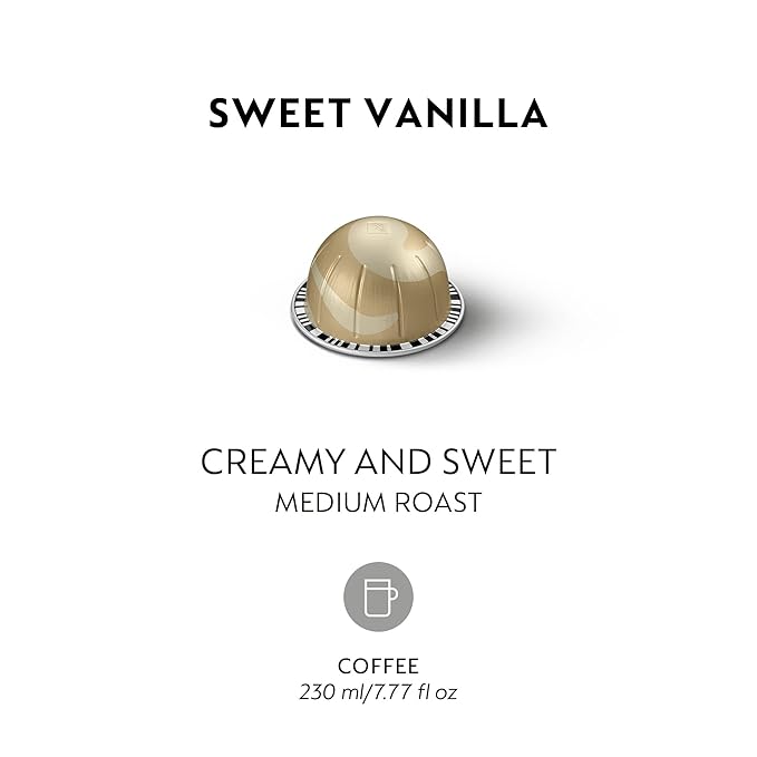Nespresso Capsules Vertuo Sweet Vanilla Medium Roast Coffee 30 Count Coffee Pods Brews 7.8oz.