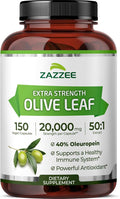 Zazzee Extra Strength Olive Leaf 50:1 Extract 40% Oleuropein 150 Vegan Capsules 5 Month Supply Olea Europaea Mediterranean Source Potent Antioxidant &amp Immune Support Non-GMO Made in the US
